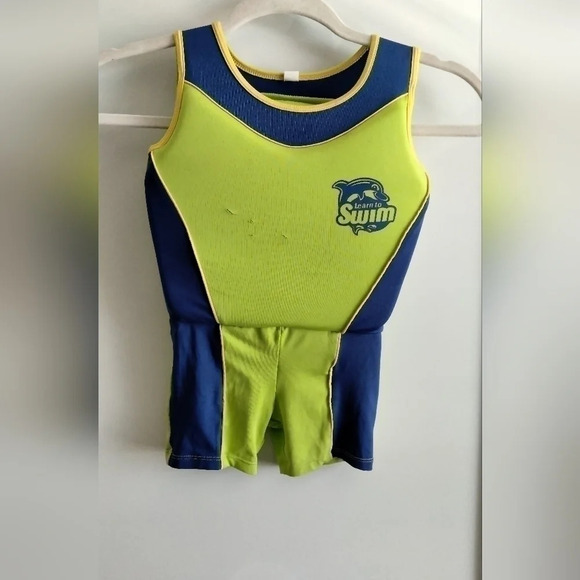 Learn how to Swim  body-suite Lime green with Blue trim Unisex - Picture 1 of 7